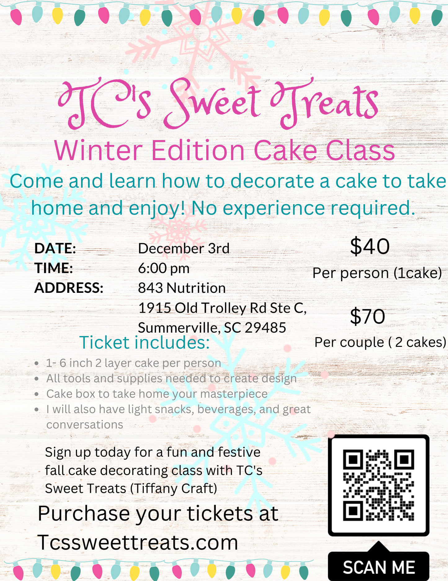 Couples Winter Edition Cake Decorating Class – TC\'s Sweet Treats